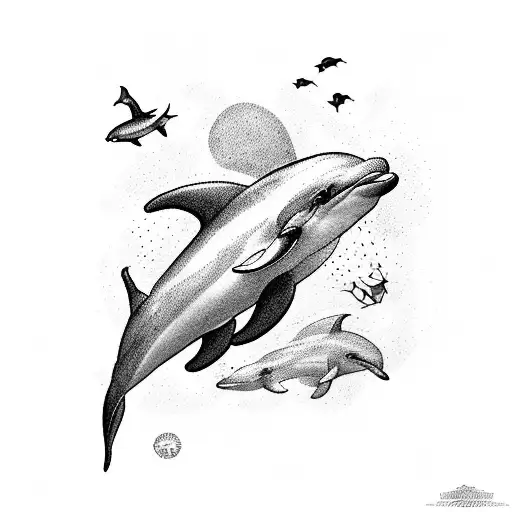 Create A Cute And Beautiful Medium Size Dolphin Tattoo And Add Viiimcmlxxiii Somewhere