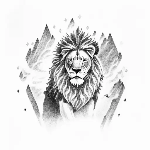 Jesus Walking Out Of The Clouds With A Lion On A Logging Chain