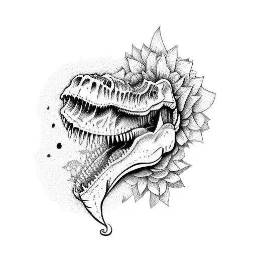 Dinosaur Skeleton With Floral Tail Design