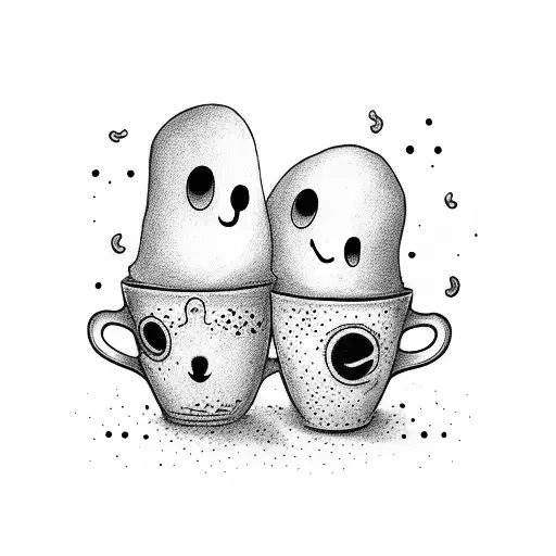 Cute Ghosts With Coffee