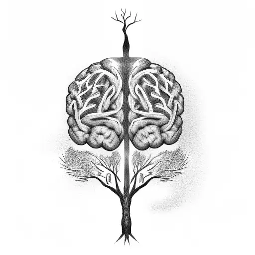 A Tree With Roots Growing From A Brain Or A Concept Of Cognition On The Shoulder