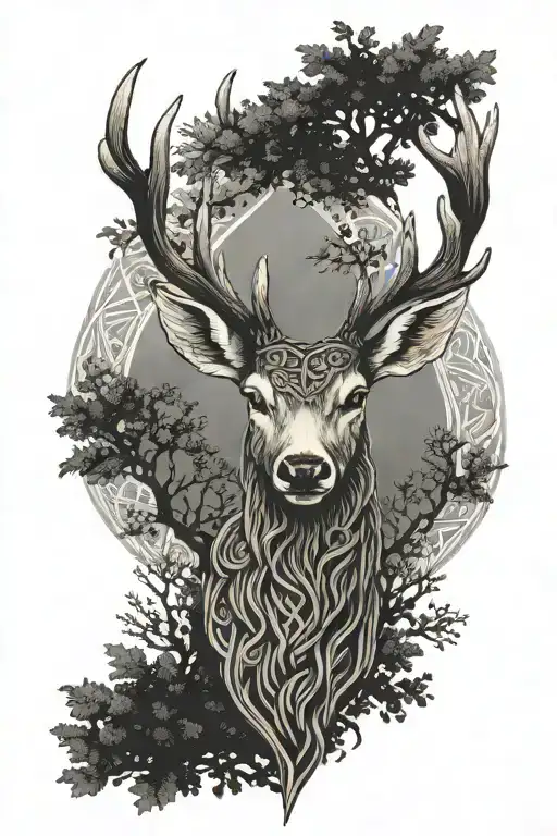 Celtic Deer Head With Trees