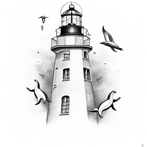 Lighthouse With Dolphins