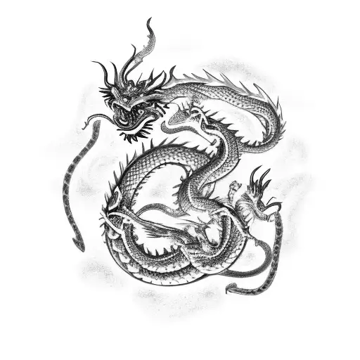 Chinese Dragon And Norse World Serpent Dance Eat Each Others Tail In A Orobos Style