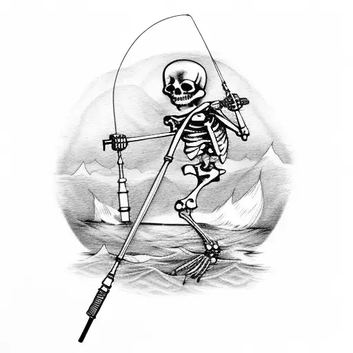 Skeleton With Fishing Pole In Boat