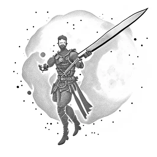 Commando Silhouette Holding A Dagger Against A Moonlit Sky