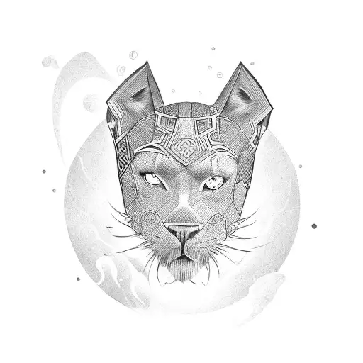 Black Woman With A Black Panther Head Vector