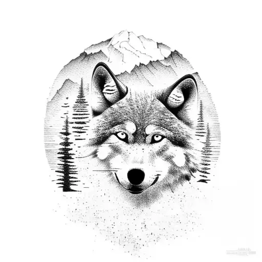 An Intricate Map Of A Ski Resort With A Wolf Silhouette Integrated Into The Design In Dotwork Style