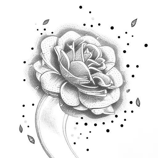 A Dotwork Tattoo Of A Formula 1 Car Speeding Through A Garden Filled With Blooming Flowers
