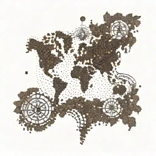 A Map Of The World Made Out Of Coffee Beans With A Compass Rose In The Center