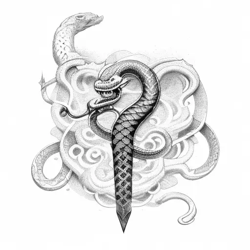 Sword Tattoo With A Snake Wrapped Around It