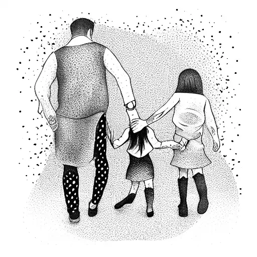 Mother And Father Walking With Their Daughter