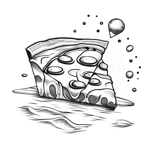 Pizza Slice With Skate Wheels And A Beach Scene In The Background