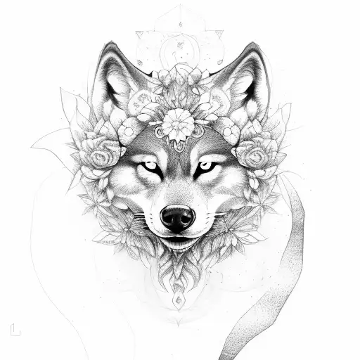 Sternum Female With Flowers Wolf And Simple