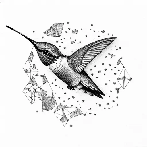 Hummingbird Surrounded By Constellations In Sketch Style