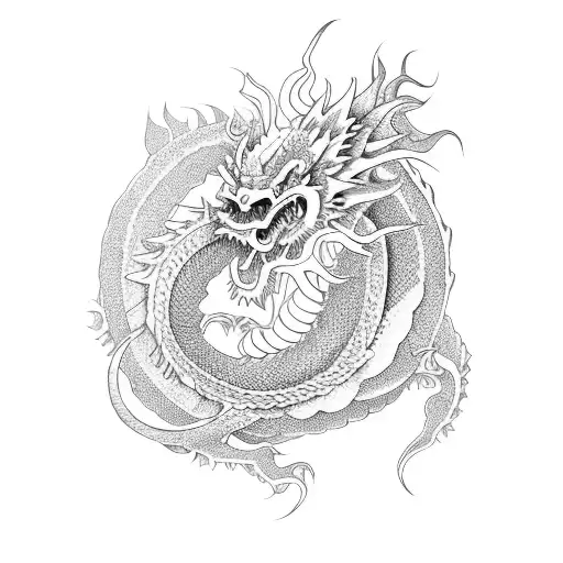 Japanese Dragon With Flowers