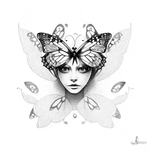 Butterfly Covering Half Of A Female Face