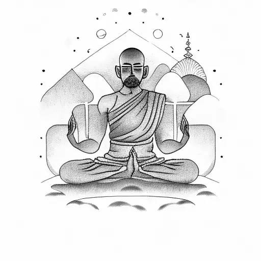 Meditating Monk Shadow At Night In Forest