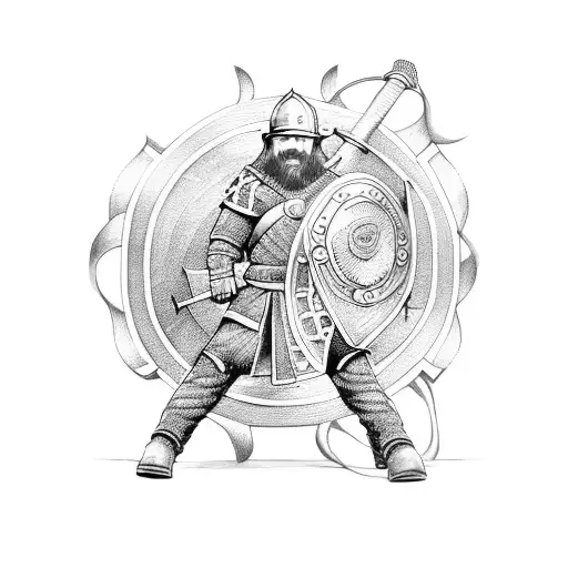 A Firefighter Holding A Shield With A Viking Warrior Design