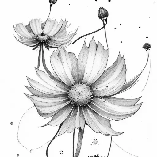 Cosmos Flowers And Leaf