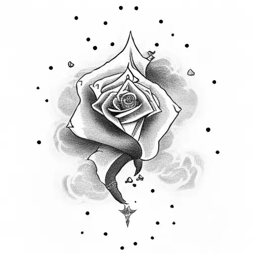 Ace Of Spades In Clouds With A Rose