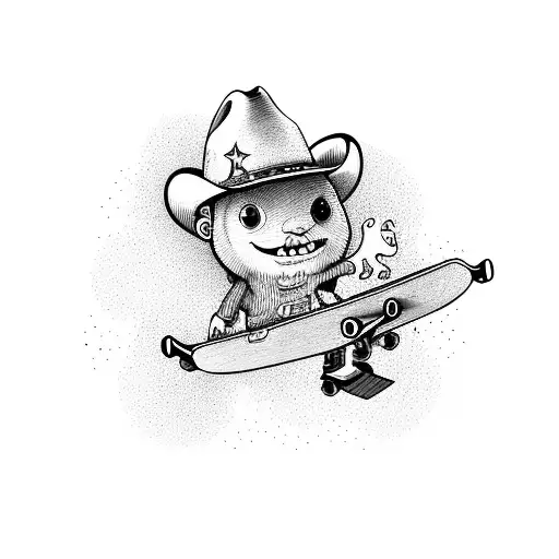 A Peanut With A Cowboy Hat Riding A Skateboard In The Ocean