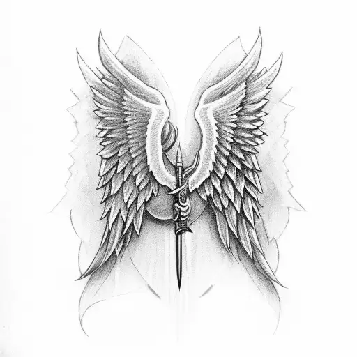 Angel Wings With Sword In Between
