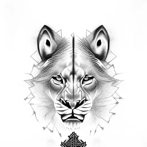 Roaring Lion With Cross And Wound