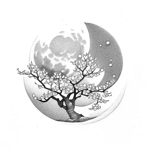 Cherry Blossom Tree With Moon