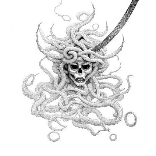 A Raging Medusa Holding A Sword