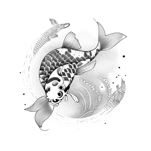 Koi Fish With Flowers