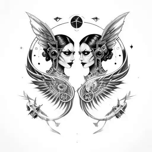 Goth Cyborg Sci Fi Loving Smiling Gemini Sisters With A Winged Dagger In The Bottom