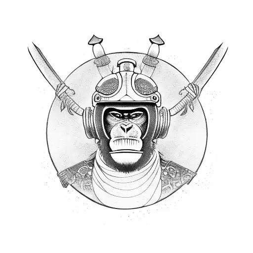 Monkey Samurai With Sword And Helmet