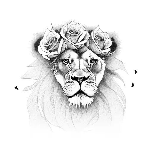 Lion With Roses