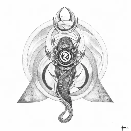 A Mystical Cobra Entwined With A Crescent Moon