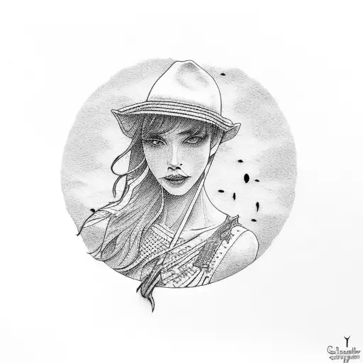 Sunset Silhouette With Straw Hat