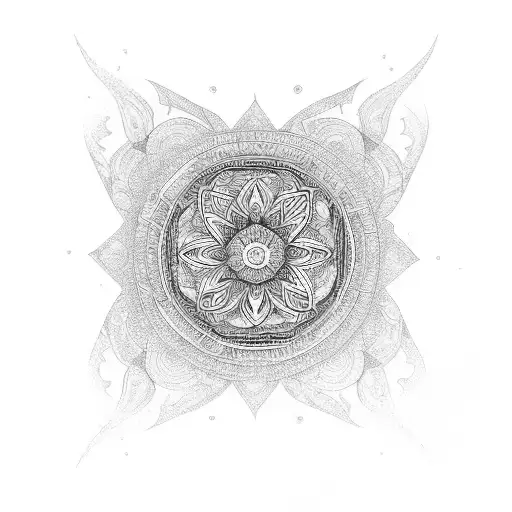 An Intricate Mandala Design Incorporating Elements Of Nature And Technology