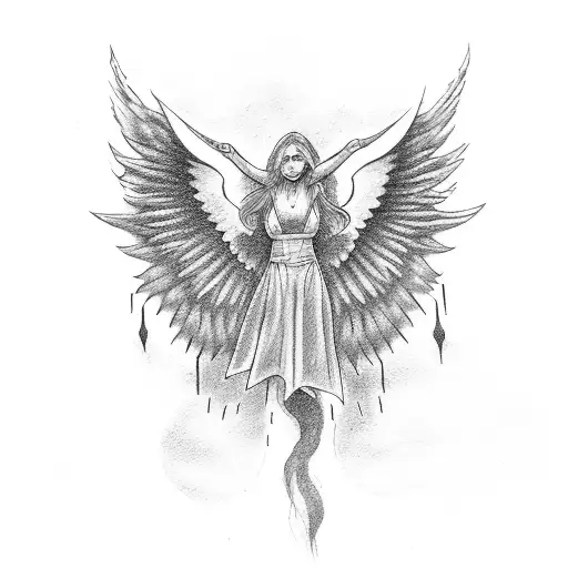 Falling Angel On Sky From His Back