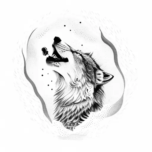A Dotwork Wolf Howling At A Stormy Sky Filled With Thunderbolts
