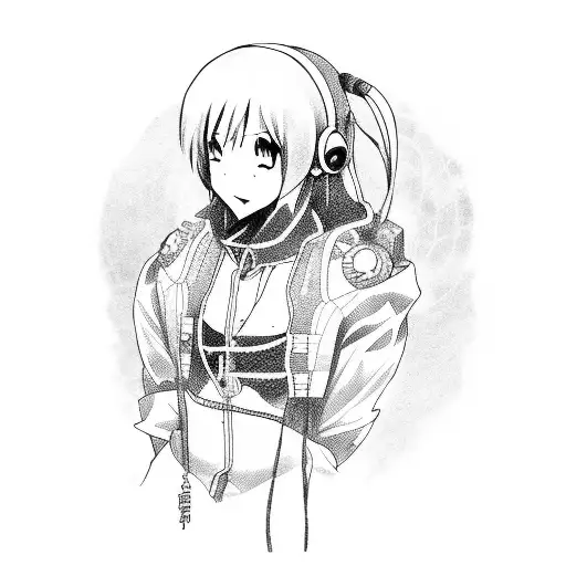 An Anime Character Playing A Musical Instrument In A Cyberpunk Setting