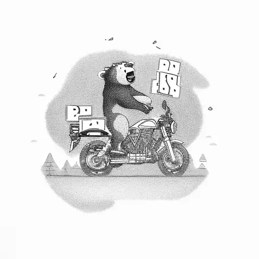 A Muscular Bear Riding A Motorcycle With Stacks Of Money Flying In The Air