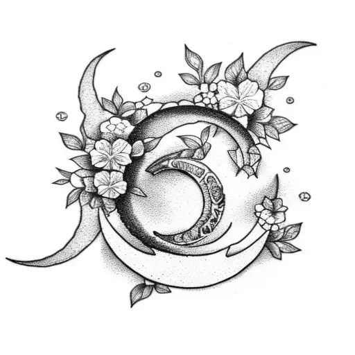 Crescent Moon With Flowers Inside