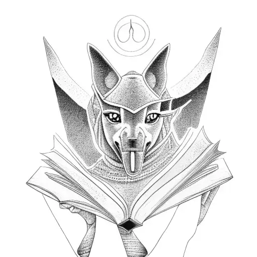 Anubis Casting A Spell With A Book In Hand