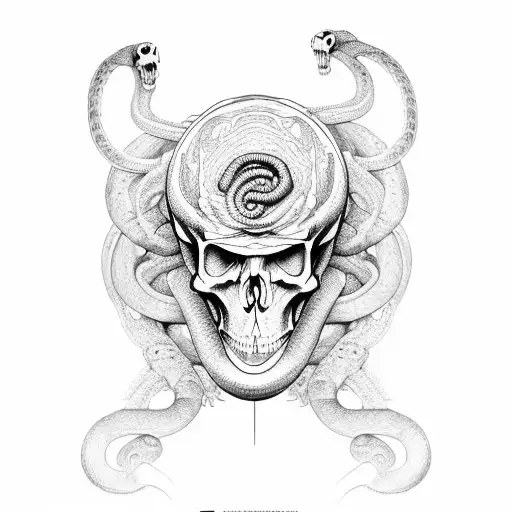 A Detailed Illustration Of A Snake Coiled Around A Skull