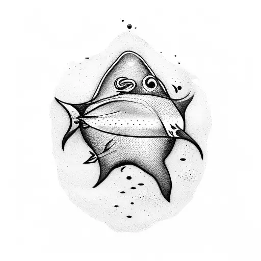 A Tattoo Of A Stingray Swimming In A Moonlit Ocean
