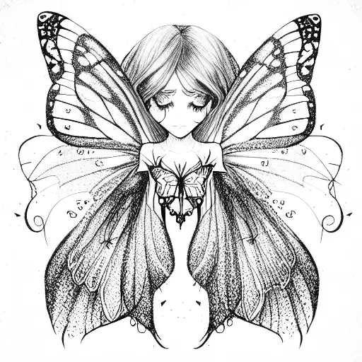 Fairy With Long Hair And Butterfly Wings