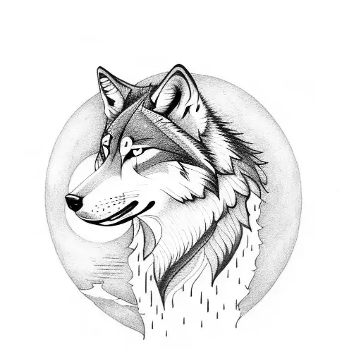 Wolf With Moon And Forest