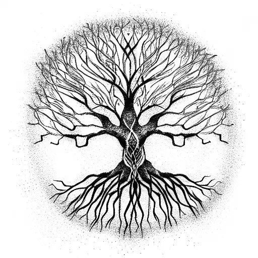 Tree Of Life With Circuit Pattern Roots And Branches