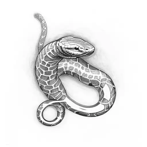 A Dotwork Design Of A Motorcycle Exhaust Pipe Shaped Like A Snake