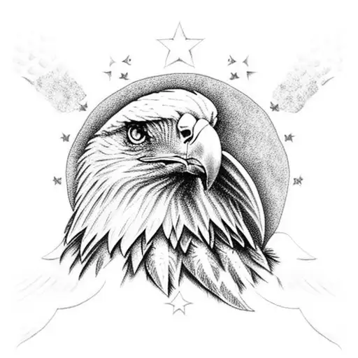 Realistic Eagle With American Flag